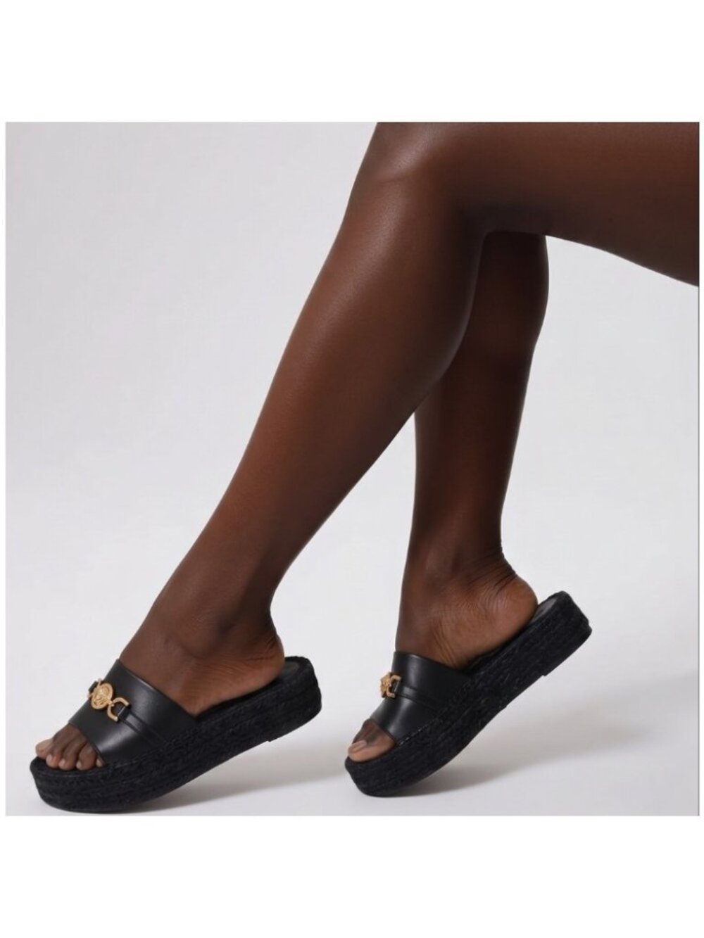 Versace Designer Leather Slides Iconic Gold Logo New Size 10